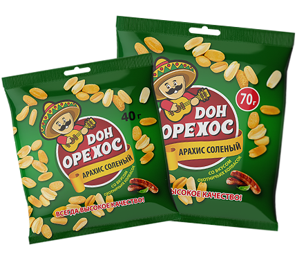 Соленые орешки Дон Орехос со вкусом охотничьих колбасок